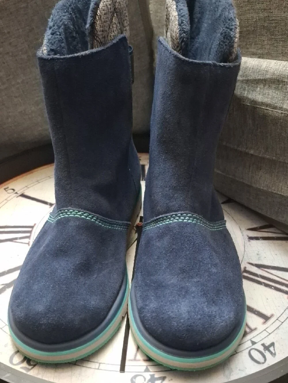 Sorel Girls' Navy Suede Winter Boot with Light Blue Accents